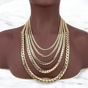 AAA+ High-End Brass Gold Plated 14K Stamped Cuban Chain 4mm to 10mm Necklace Bracelet Accessory for Unisex Men & Women, Available in Various Sizes