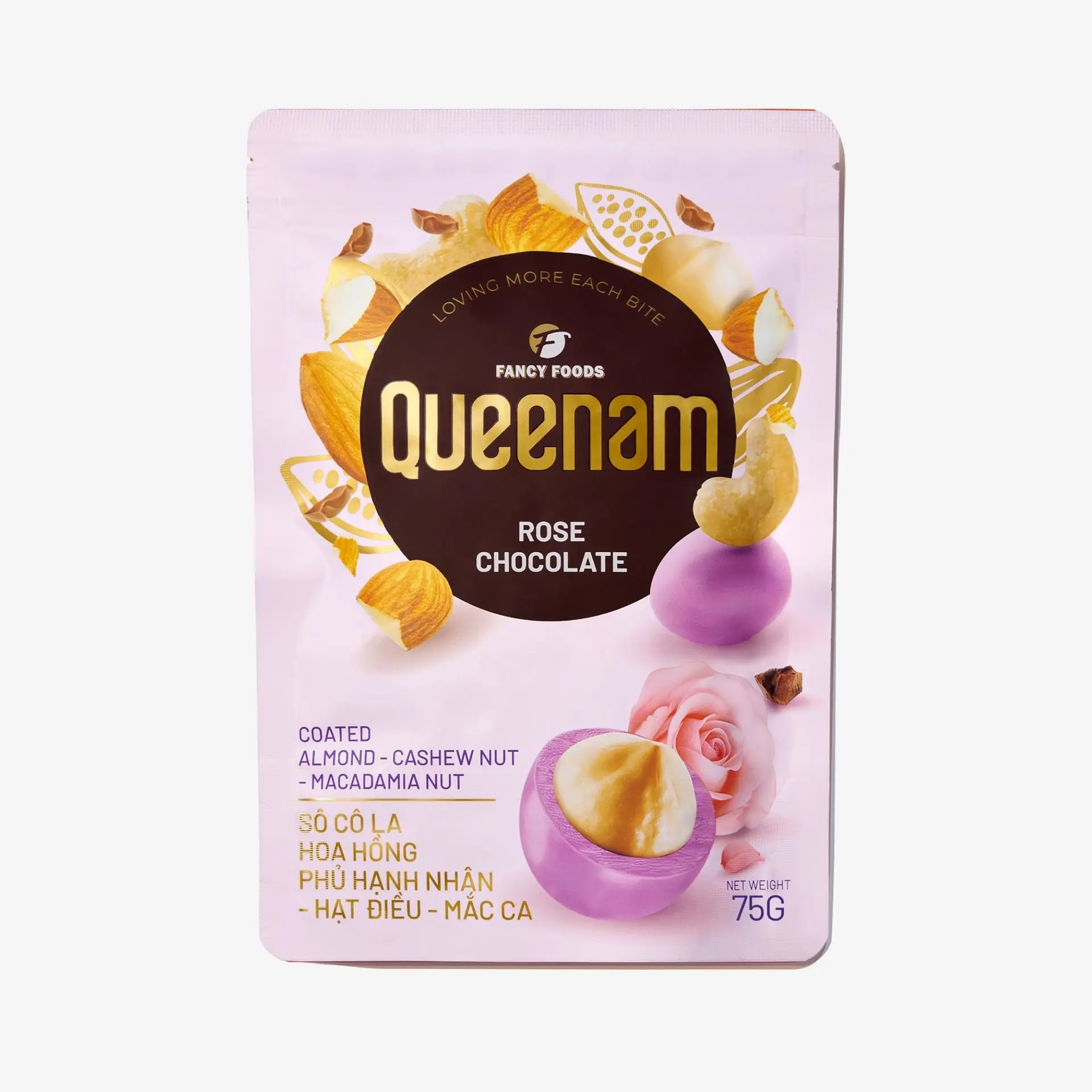 Queenam Milk Rose Confection with Mixed Nuts, 75g Chocolate-Covered Treats, Indulgent Snack Dessert