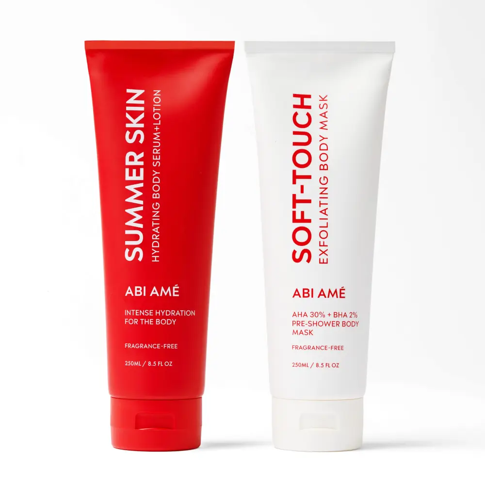 Soft Skin Set: exfoliate + hydrate, body care for soft skin, body exfoliant, glycolic acid, Salicylic Acid, body acne treatment Hyaluronic Hydrating
