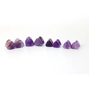 Polished Natural Crystal Ear Gauges Earrings, Double Flare Genuine Amethyst Triangle Stone Plugs, Purple Pair, 5mm-12mm Jewelry Accessory, Genuine Amethyst Stone