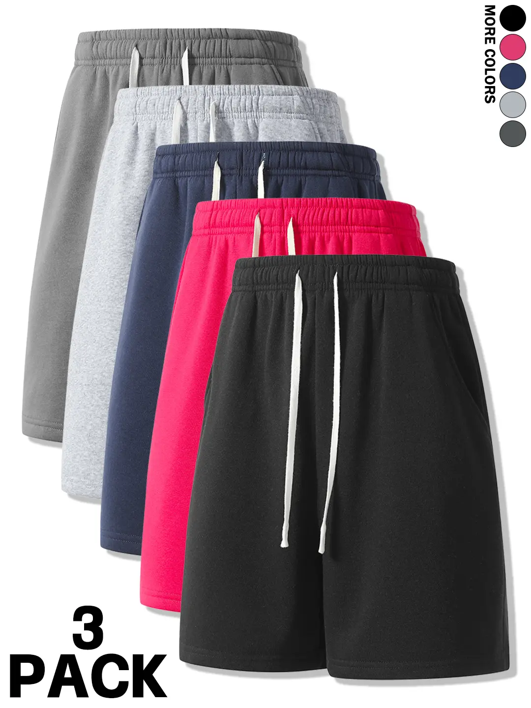Men's Summer Casual Shorts 3-Pack, Loose Straight Fit, Drawstring Waist, Soft Skin-Friendly, Street Style, for Daily Wear, Sports, Gym & Cycling Menswear