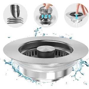 3-in-1 Kitchen Sink Drain Strainer,Stainless Steel Sink Plug, Deodorizing Anti-Clog Basket Strainer for US Standard 3-1/2 Inch Drains
