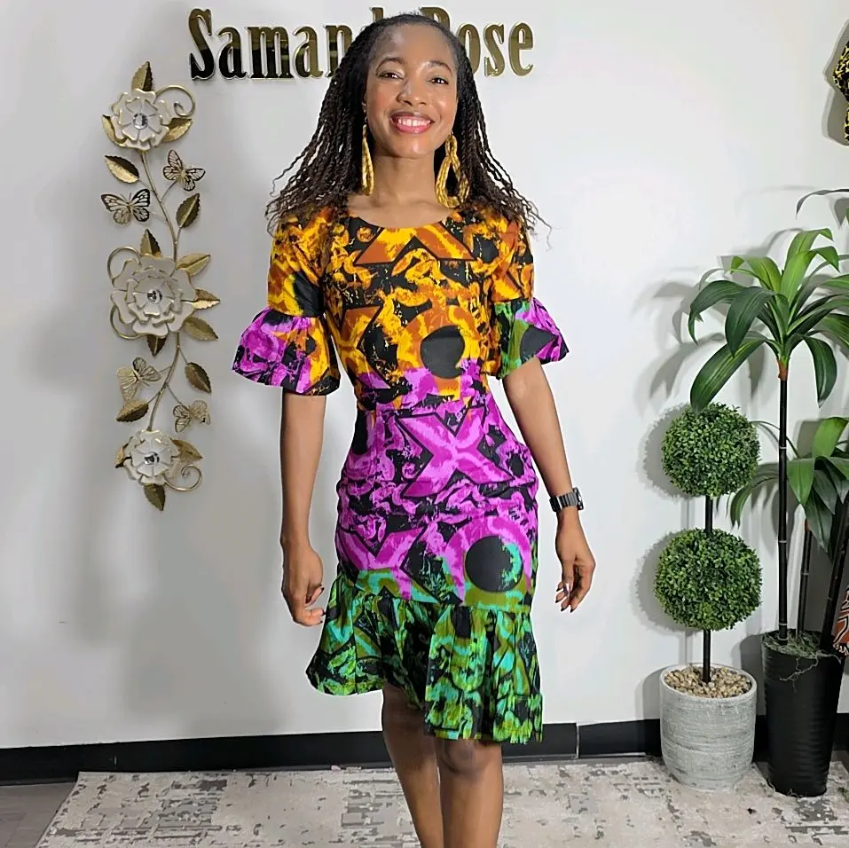African Ankara Dress for Women, Vibrant Printed Casual Party Wear
