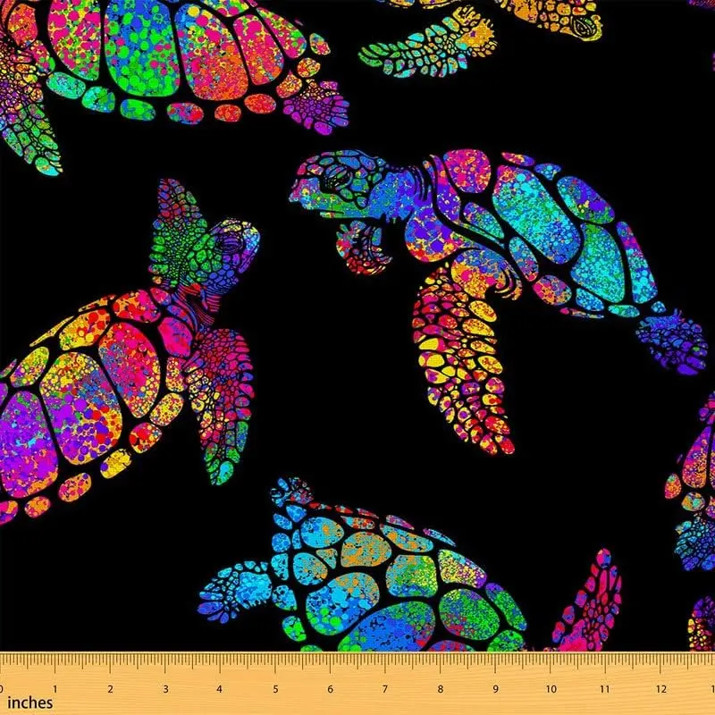 Sea Turtle Fabric by The Yard,1 Yard,Ocean Reptile Tortoise Upholstery Fabric,Coastal Outdoor Fabric,Nautical Beach Reupholstery Fabric for Chairs, Machine Washable Fabric, Accent, Waterproof
