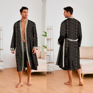 satin robe European And American Nightgown Ice Silk Pajamas Men's Long-sleeved Nightgown Bathrobe Bathrobe Home Clothes
