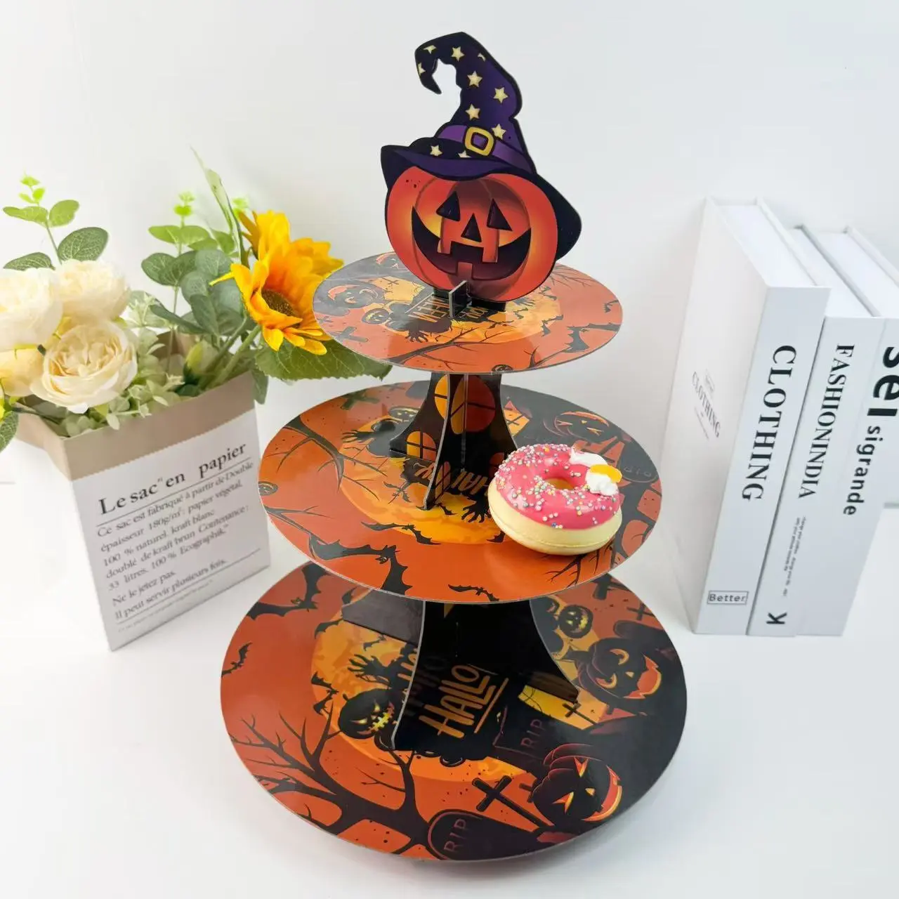 Hot Selling Halloween Evil Pumpkin Multi-Layer Cake Tray Set, Party Decorations, Paper Dessert Stand, Kids Party Supplies, Halloween Party Favors