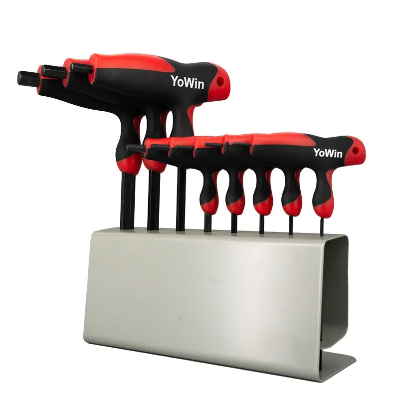 YOWIN 8-Piece Multi-Use T-Handle Allen Wrench Set - 8-in-1 Hex Keys, Inch/Metric Long Arm, with Storage Rack, for Auto Repair, Home Maintenance, 8-In-One Hex Keys
