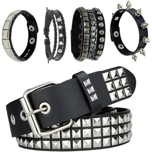 Black Studded Belt, Studded Bracelet Goth Rivet Punk Rock Cuff Bracelets Y2K Belt Emo Spike Cuff Bracelet Grunge Accessories for Women Men