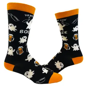 Women's Here for The Booze Socks Funny Ghost Halloween Party Graphic Novelty Footwear Funny Graphic Socks Comfortable Fitted Spandex Cotton