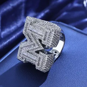 FSTVE  New style hip-hop English zircon letter ring for men, trendy and personalized ring for fashionable guys