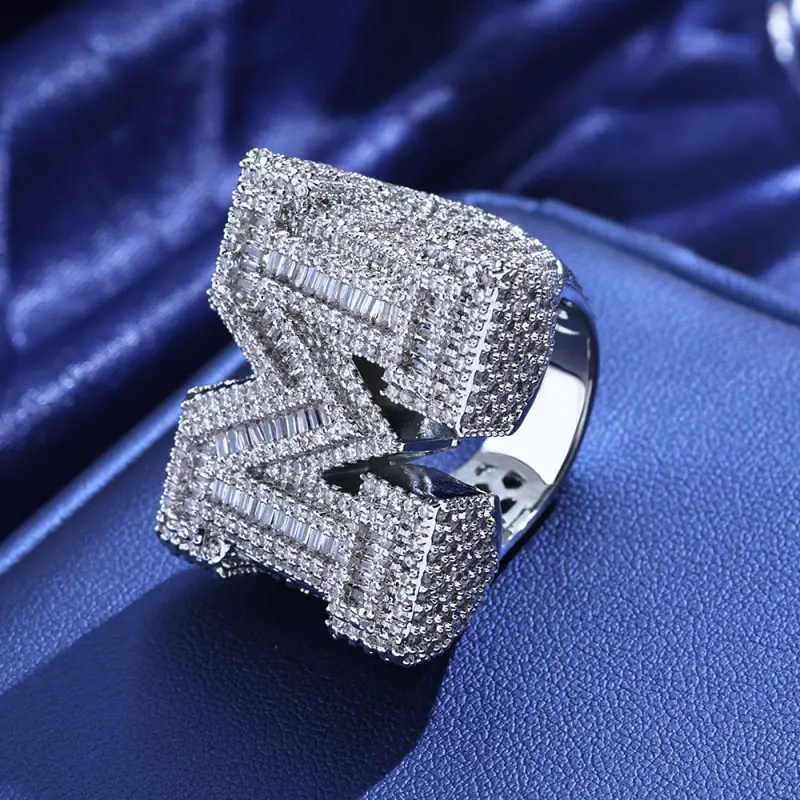 Men's Hip-Hop Letter Ring with Cubic Zirconia, Exquisite Trendy Personalized Statement Jewelry for Guys, Exquisite Trendy Ring, Cubic Zirconia Ring