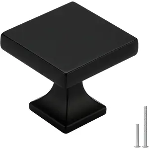 25 Pack Matte Black Square Cabinet Knobs, Zinc Alloy Black Dresser Drawer Knobs for Kitchen Cabinet Hardware