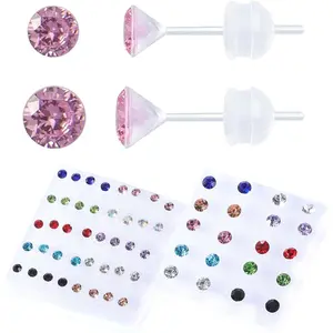 30 Pairs CZ Plastic Post Earrings for Girls - Hypoallergenic Stud Earrings for Sensitive Ears