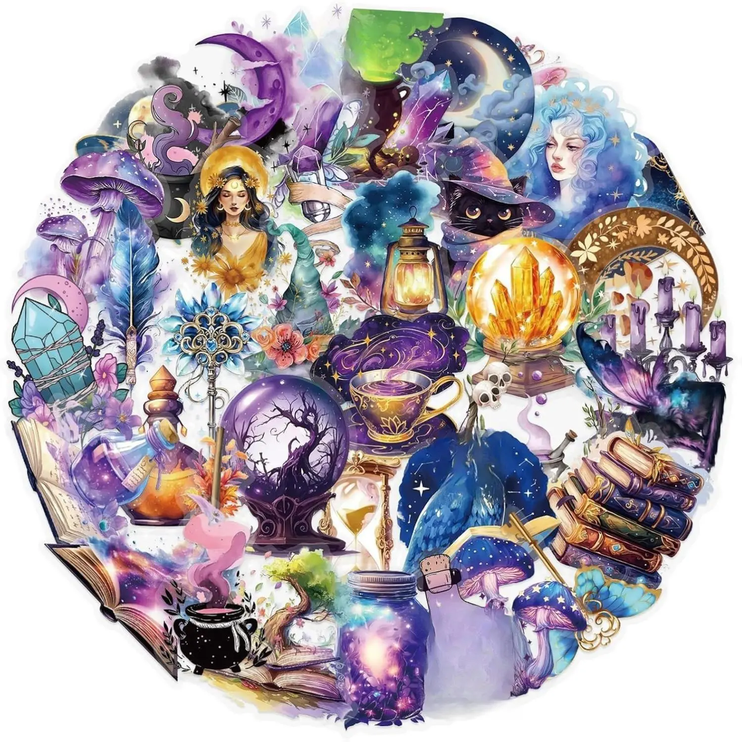 50pcs PET Transparent Magical Planet Stickers for Kids Potion Witchcraft Supplies Sticker Mystical Witchy Magic Stickers,Dark Academia Gothic Sticker for Adults,Scrapbooking,Journaling,Planner