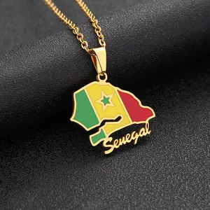 Senegal map pennants necklace Creative map necklace Unisex Couple jewelry Titanium steel Five dollar jewelry