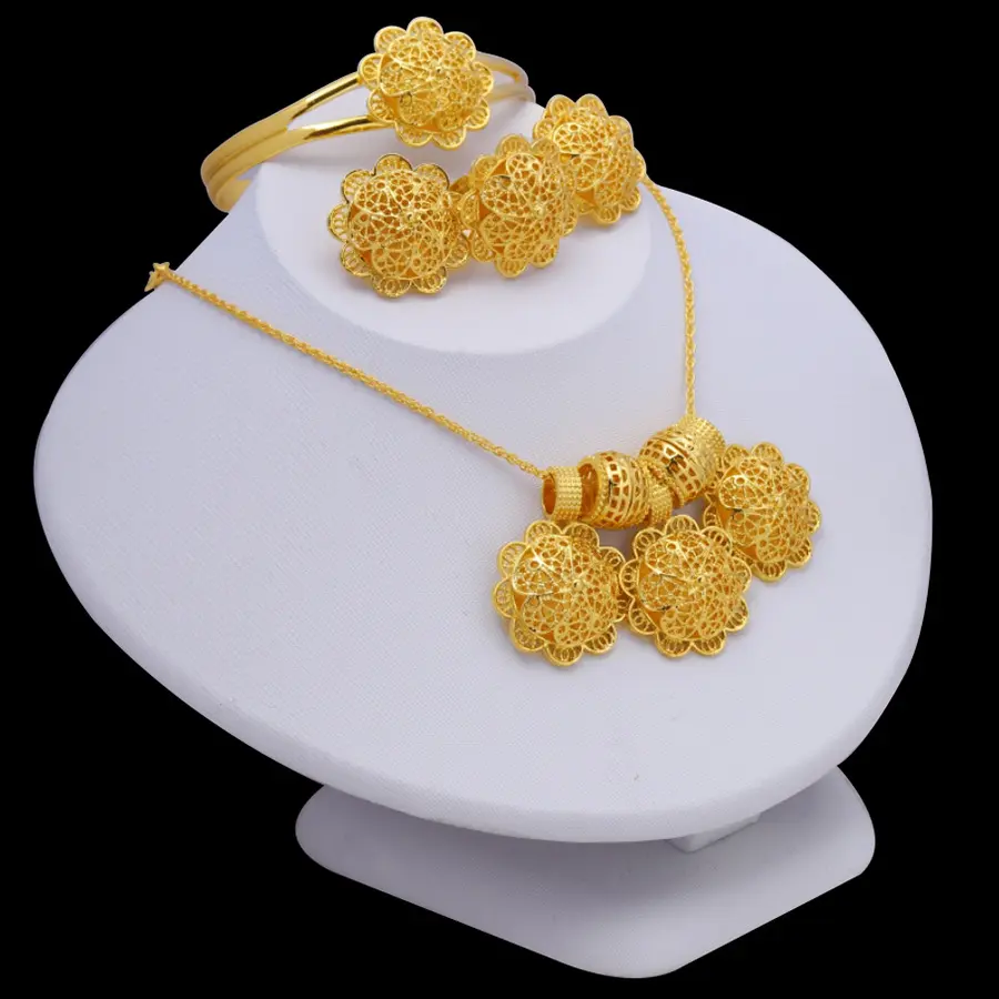 Women's Gold-Plated Filigree Jewelry Set - Tarnish-Resistant, Trendy, Affordable Luxury Viral Design, Includes Daily Geometric Stud Earrings (Earring for Women), Gold-Colored Flowers Jewelry Set, Ideal Gift For Her, Flowers Jewelry Sets