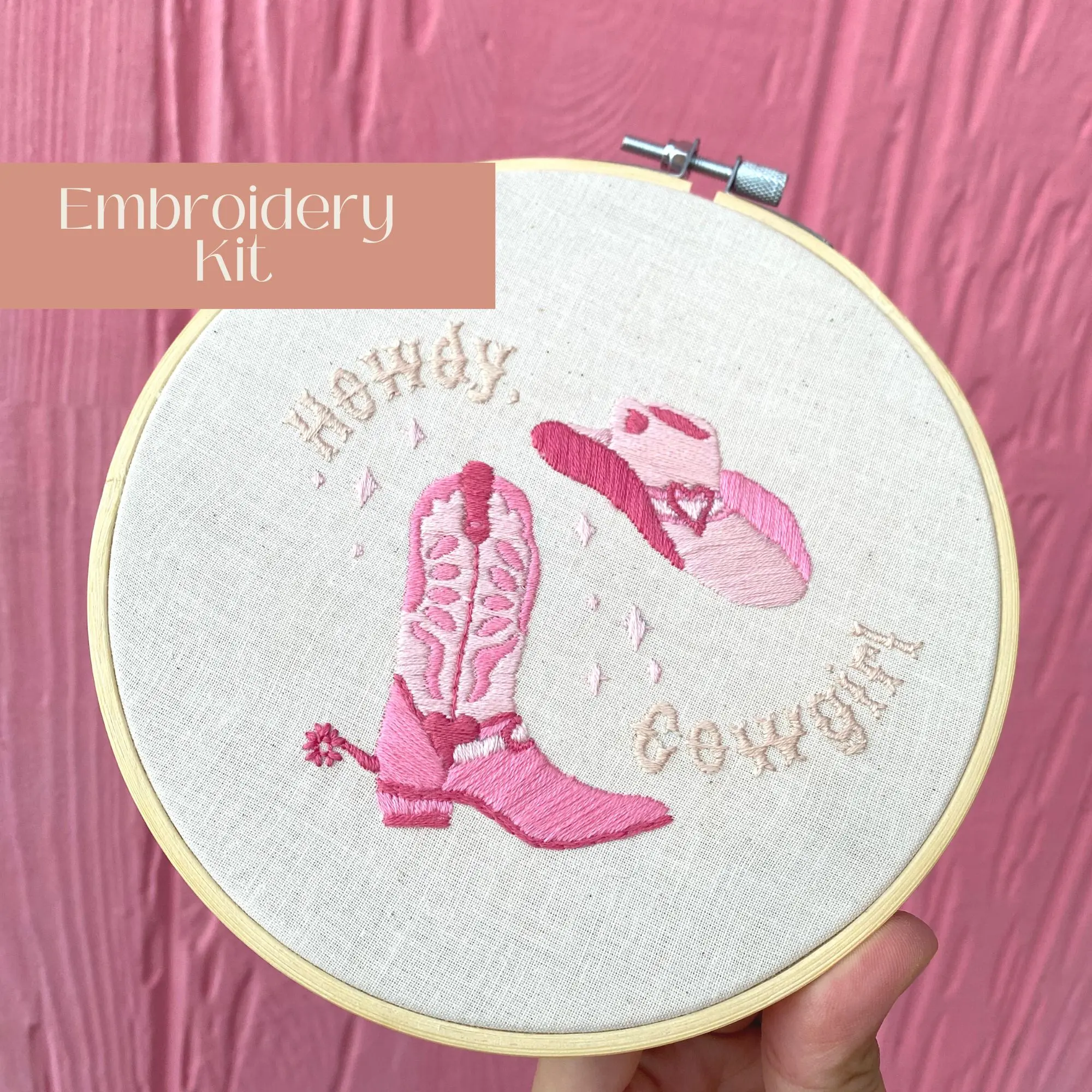 Howdy, Cowgirl Embroidery Kit - Beginner Friendly DIY Craft Kit for Adults
