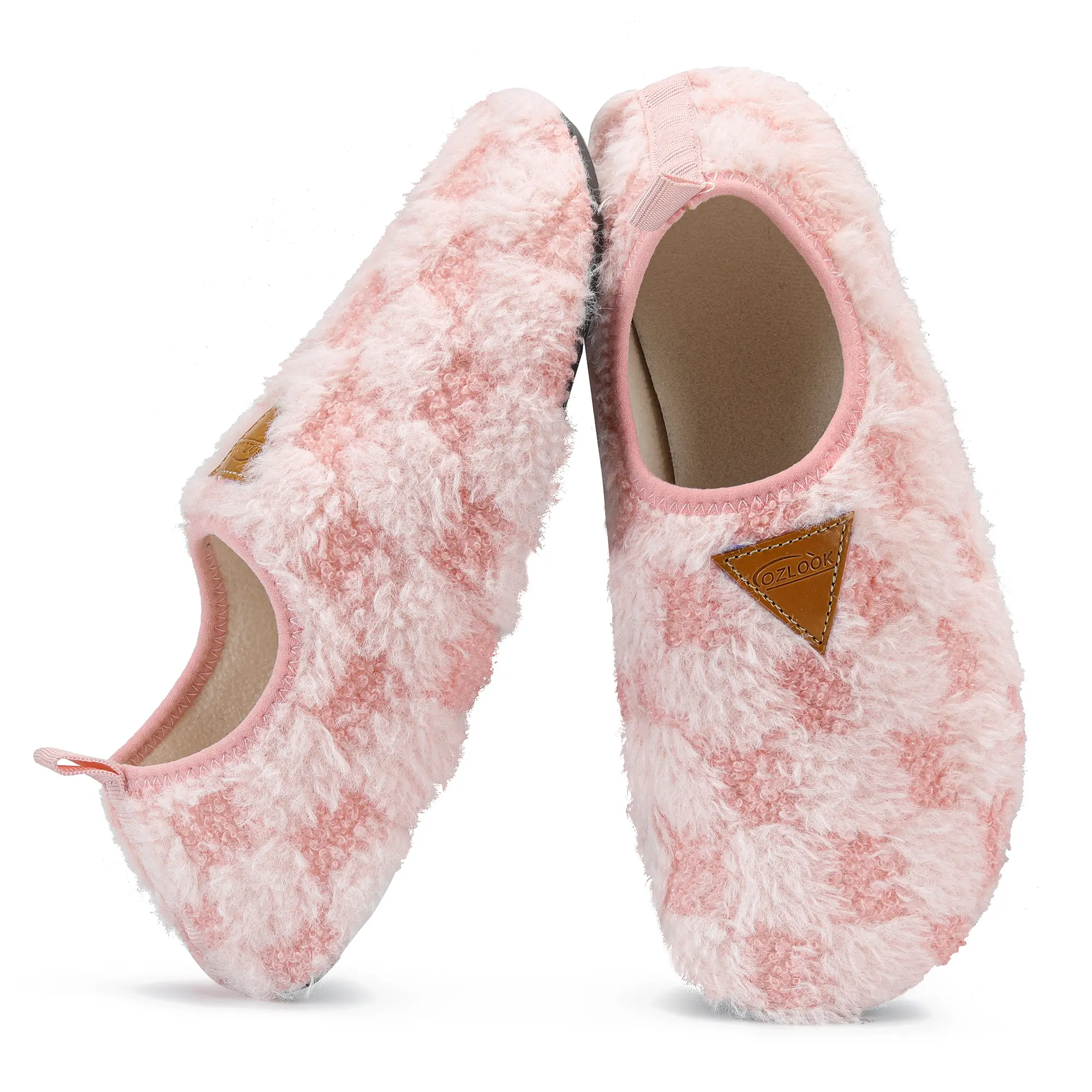 Fuzzy Fashion Slippers for Women, Checkerboard Plush-Lined Cozy House Shoes with an Adjustable Closure and Non-Slip Rubber Sole for Indoor Use, All Seasons