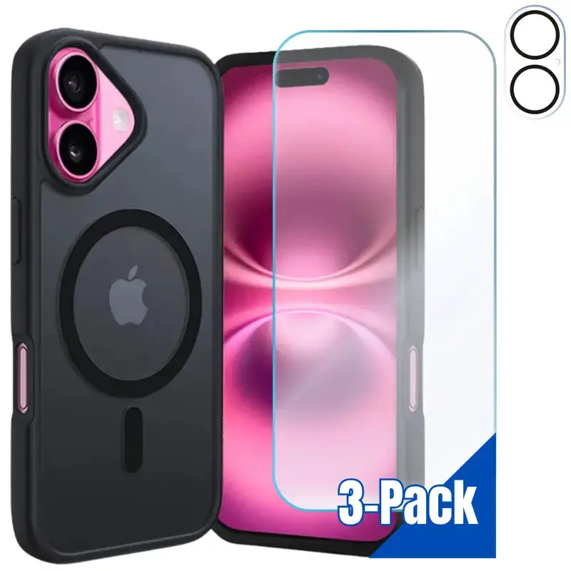 Entronix Bundle Compatible with iPhone 16 Plus - [Magnetic] Translucent Matte Case, 1 Screen Protector & 1 Camera Lens Protector