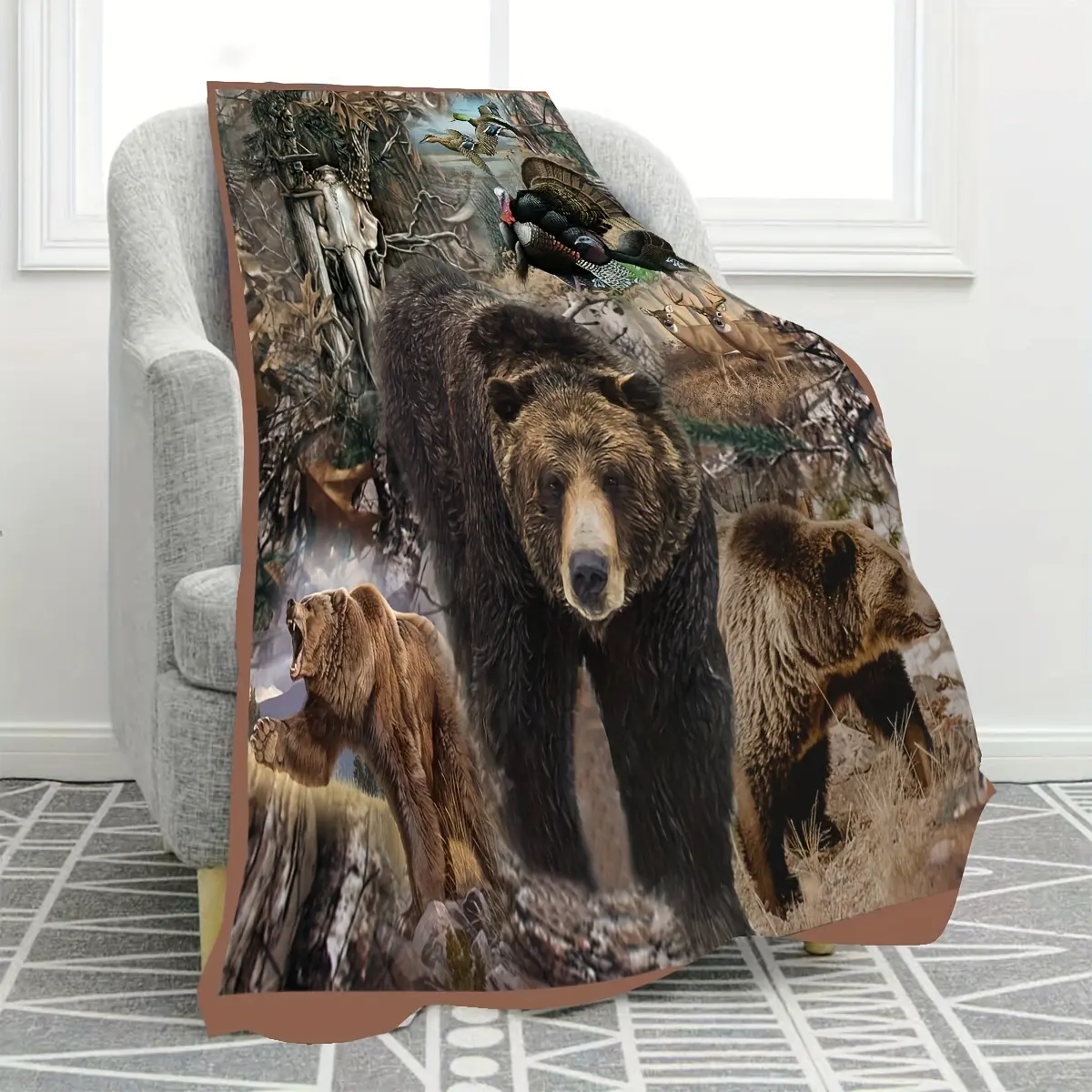 Soft and Cozy Brown Bear Print Flannel Blanket - All-Season, Multi-Size - 50x76cm(20x30in), 80x120cm(32x48in), 100x130cm(40x50in) - Ideal for Sofa, Bed - Great Gift for Kids