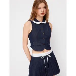 Cider Denim Peter Pan Collar Lettuce Trim Contrasting Binding Vest SwimWeek SummerWins