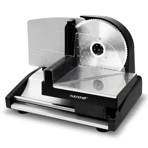 Nutrichef 200W Electric Meat Slicer -  Stainless Steel Bread & Food Slicer Machine with Non-Slip Suction Feet & Adjustable Dial for 0-15mm Cutting Range Thickness - Kitchen Accessory