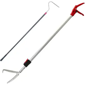 55''-87'' Telescopic Snake Tong Reptile Grabber Aircraft-Grade Aluminum Alloy Rattle Snake Catcher Wide Jaw Handling Tool with Lock, Also Get a 48'' Carbon Rod Snake Hook