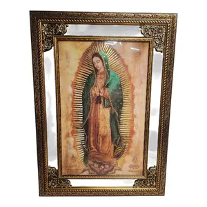 Virgen De Guadalupe 22"widex30"tall Mediano Gold-Tone Mirrored Frame Thin Light Weight Full Body half Body, or La Rosa Our Lady Of Guadalupe Marco Delgado Imagen Image Cuadro San Judas Mary Virgen Maria San Miguel Arcangel Divina Misericordia Ultima Cena