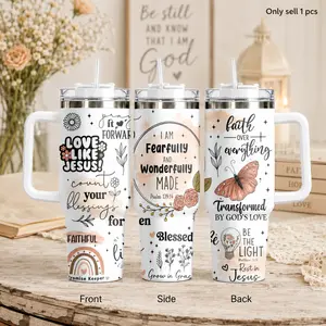 GuLuBoo Faith God Jesus 40oz Stainless Steel Insulated Vacuum Flask, Leakproof Travel Tumbler with Straw & Handle, Portable Drinkware for Coffee & Gym, Ideal Holiday Gift