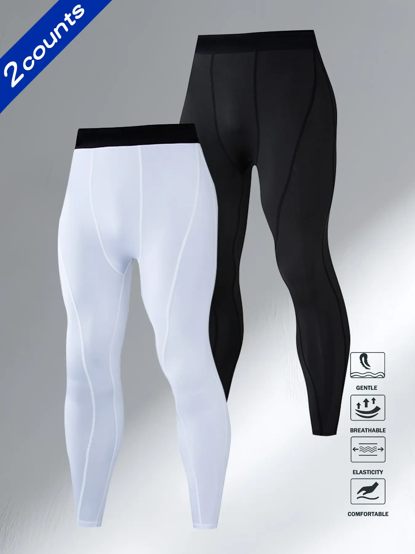 Men's Compression Running Workout Pants, 2 Pack Fitness Undershorts, Quick-Dry Sports Underwear, Ideal for Gym and Training, Activewear Fitness, Breathable Solid Sports Leggings, Breathable Activewear Bottoms