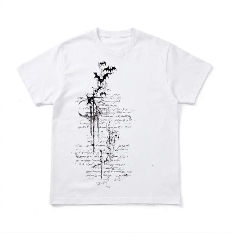 Gothic Bats Calligraphy Graphic T-Shirt | Y2K Emo Aesthetic Tee