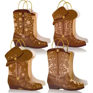 12 count Cowboy Boots Paper Bags Western Theme Party Decorations Favors  West   Bag with Handles Rodeo Cowgirl Boot Hat Goodie Bag for Cowboy Birthday Bachelorette  Shower Party Supplies