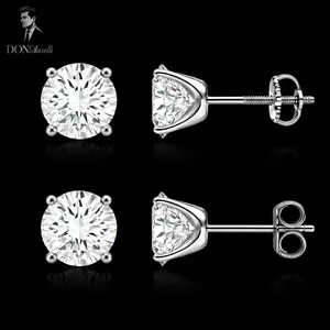 DONAURETTI Solitaire Four Prong Stud Earrings 925 Sterling Silver VVS1 D Color Moissanite Screw Back / Push Back for Men Women Fashion Jewelry