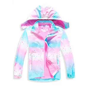 Girls Gradient Rain Jacket For Kids Waterproof Coat With Removable Hood Lightweight Hooded Fleece Lined Raincoats Windbreakers Multicolor umbrella  hat Women's Snow Garden Boots Collapsible Vampire Umbrella rain  pants Hi Vis Safety Suit