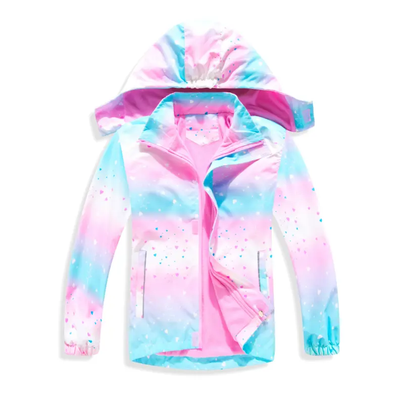 Girls Gradient Rain Jacket For Kids Waterproof Coat With Removable Hood Lightweight Hooded Fleece Lined Raincoats Windbreakers Multicolor umbrella  hat Women's Snow Garden Boots Collapsible Vampire Umbrella rain  pants Hi Vis Safety Suit