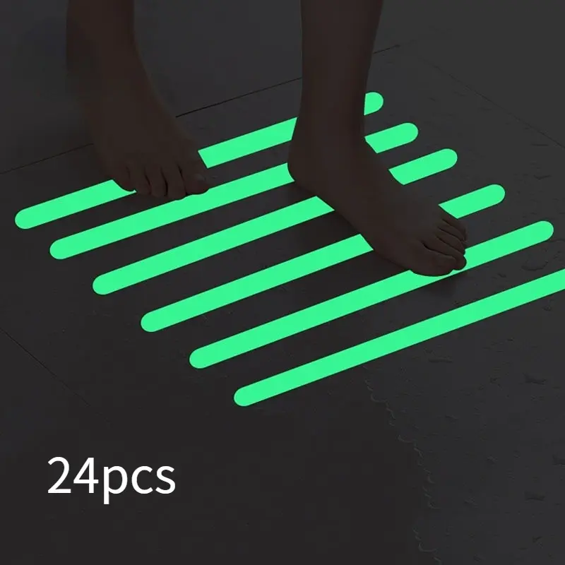 24pcs Bathtub Non-Slip Stickers Luminous Shower Mats For Showers Anti Slip Bath Tub Stickers With Scraper, Adhesive Showers Treads Slip Strip For Bath, Boats, Stairs, Swimming Pool Non Skid Mats