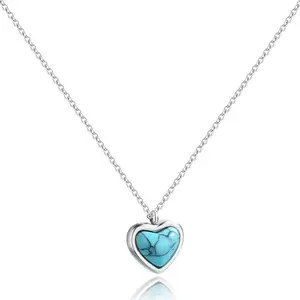 Turquoise necklace for women, silver heart Western bohemian-style jewelry—ideal as anniversary gifts; Western turquoise pendant natural stone crystal necklaces for girls—perfect as birthday gifts.