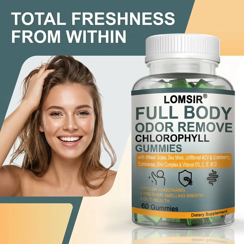 Chlorophyll Gummies for Body Odor and Fresh Breath - with Sea Moss, Wheat Grass, Zinc & Vitamins C, D3, E, B12 - Body Deodorizing Supplement, 60 Count