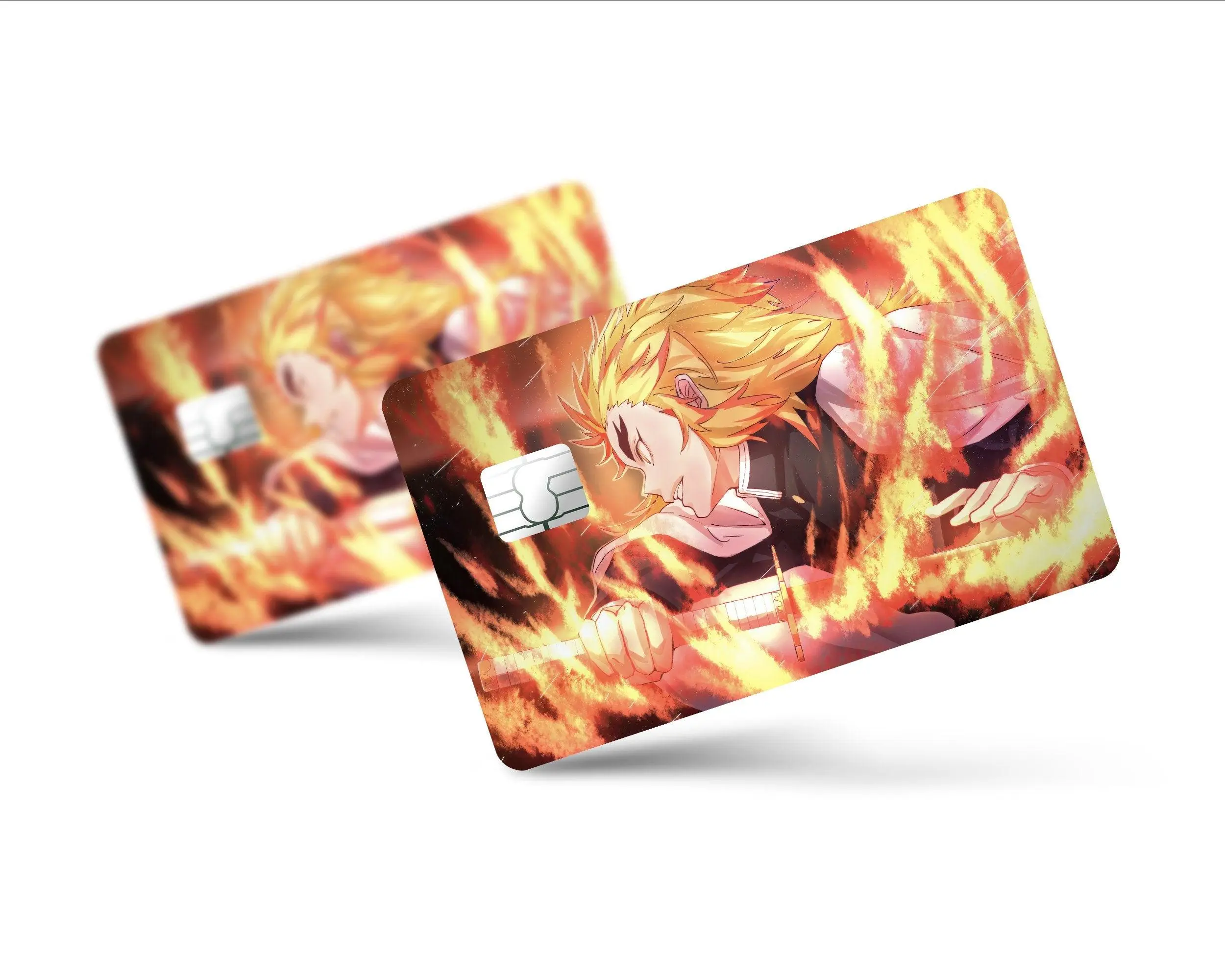 Demon Slayer Kyojuro Rengoku Credit Card Skin Waterproof Wallet Card Decal, Kawaii Bank Card Cover, Collectible Card Accessory, Gift for Gamers