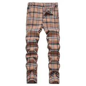 JUNBAOSS Men's Fashion Checked Slim Fit Casual Cotton Trousers - Stretch Soft Natural Cotton, Straight Leg, 4 Pockets, Zipper, Personalized Hipster Style, Durable Breathable for Casual, Business