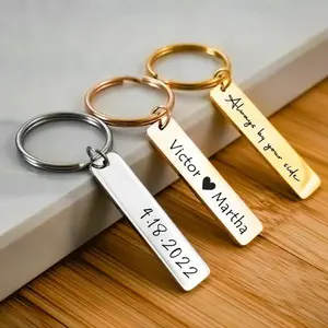 Name Keychain Personalized, Custom Metal Key Chain Engraved Gift idea for Him Her, Gold Keychain Present for Anniversary Engraved Couples