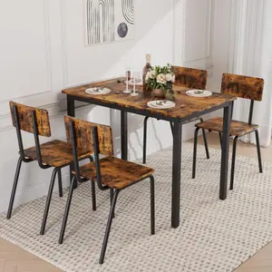Kitchen Table Chairs Set of 4 Farmhouse, 43" Rustic Brown Wood 5 Piece Dining Table Set for 4, for Kitchen & Dining Room, Small Spaces