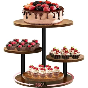 4 Tier Cupcake Stands for 50 Cupcakes,360° Rotatable Round Cup Cake Stand with Tiered Tray,Farmhouse Wooden Dessert Table Display Stands for Wedding Birthday Baby Shower Tea