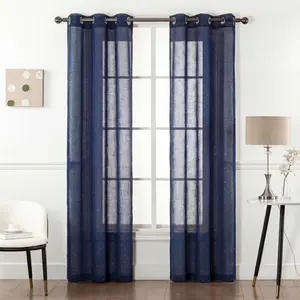 4-Piece Traditional Breathable Cross Linen Drapes with Bead Embellishment, 34x84 Inch Grommet-Top Curtains, Bedroom Home Textile Interior Decoration Accessories FT2930