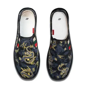 Old Beijing Cloth Shoes Man Embroidery Pure Handmade Thousand-Layer Bottom Anti-odor Sweat Absorbent Chinese Style Social Trend Soft Leather Embroidered Shoes Blue Golden Dragon