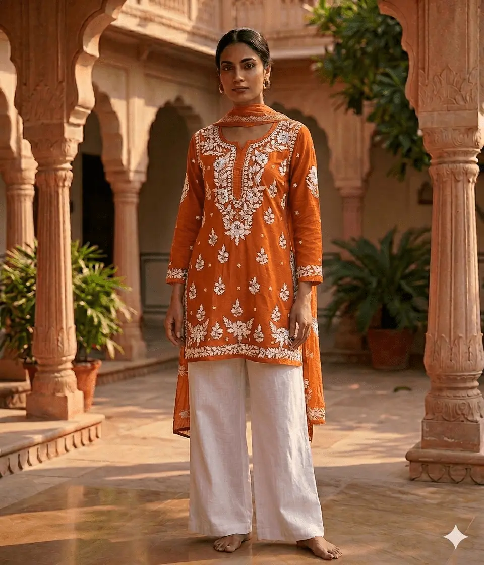 Modal Short Kurti  lucknowi chikankari