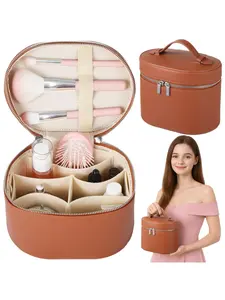 2025 New Pu Leather Cosmetic Organizer Bag Portable Detachable Large Capacity Travel Toiletry Storage Pouch For Women Girls