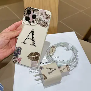 6 Piece Set Vintage Fashion Leopard Print Phone Case, Charger Head Cover, Cable Protector, Storage Rope, Data Line Protection
