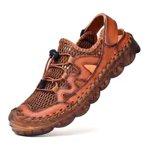 Men Closed Toe Sandals For Outdoor Walking Driving Adjustable Leather Fisherman Beach Sandals