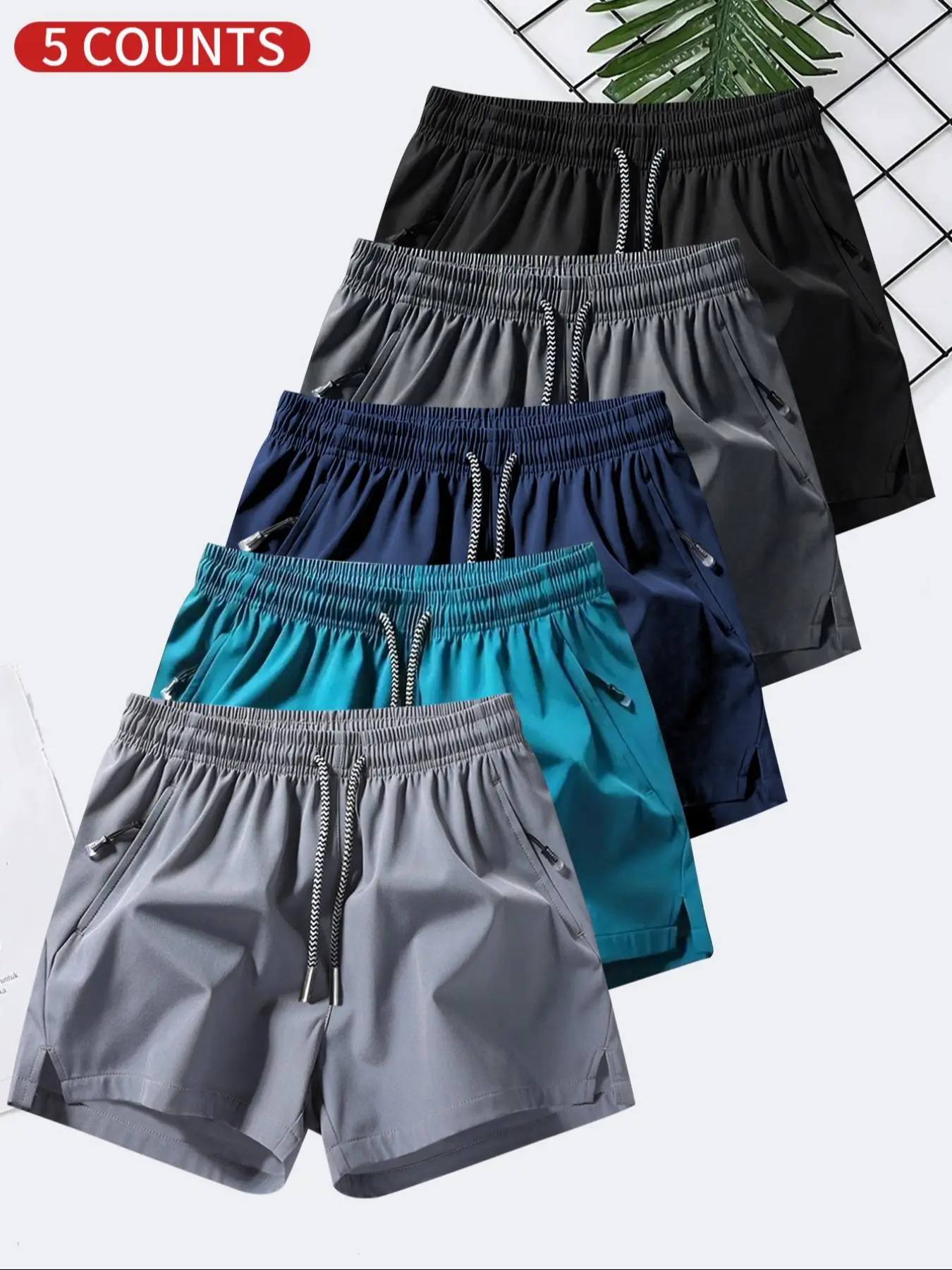 Men's Solid Color Drawstring Waist Zipper Split Hem Shorts, Regular Fit Casual Baggy Breathable Quick Drying Elastic Waist Shorts for Summer, Men's Bo